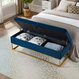 58.6" Bed Bench Metal Base with Storage Navy Blue Velvet W1097119561