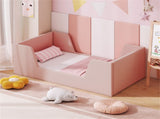 Pink Upholstered Toddler Bed Velvet Wooden Slat Frame for Kids No Mattress 22664722