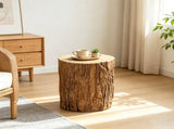 Natural Set of 2 Concrete Tree Stump Side Table Solid End Table for Indoor Outdoor Use, No 97095714