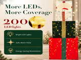 4FT 3-Tier Gift Box with Auto-Opening Lids, 200 Warm White Wire Lights, Velvet Christmas Decor, US 35069040
