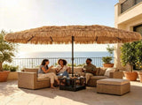15x9ft Double-Sided Tiki Patio Umbrella with Heavy Duty Weighted Base , 12 Metal Ribs Hawaiian PE 21507718