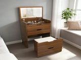 3-in-1 Vanity Desk with Flip Top Lighted Mirror & Storage Stool, Compact Makeup Dressing Table for 32529191