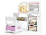 2-in-1 Kids Vanity & Writing Desk Set - LED Lighted Shatterproof Mirror , White 55578878