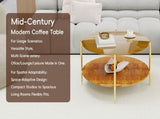 Luxurious Round Coffee Table with-Tinted Tempered Glass Top Walnut Wood Storage Shelf, Sturdy W1935P457159