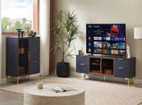 Deluxe Sculpted Modern Fashion Geometric Style TV Stand, Aluminum Frame Tempered Glass Door 4 Drawer W1162P294820