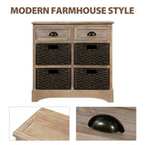 Rustic Storage Cabinet with Two Drawers and Four Classic Rattan Basket for Dining Room/Living Room 94374458