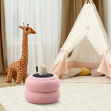 Storage Ottoman, Round Teddy Velvet Footrest with Tray, Macaron-Shaped Stool, Modern 18955916