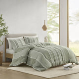 3 Piece Striped Cotton Comforter Set Sage King/Cal King B035P268142