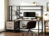 60" Tall Computer Desk, Writing Table with 2 Drawers & Open Storage Shelves 58114459