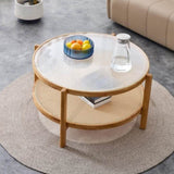 Modern simple circular double-layer solid wood tea rattan woven Chinese side small round W1151104955