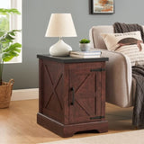 Farmhouse end table Nightstand Rectangular Farmhouse End Table with Barn Door and Adjustable Storage W2275P192794
