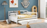 Full Size Daybed Wood Bed with Twin Size Trundle,White WF295131AAK