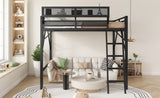 Queen Size Loft Bed with Ladder, Metal Queen Loft Bed with Storage Shelves, High Loft Bed for Kids W2580P316650