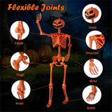 5.5ft Life-Size Halloween Skeleton with Pumpkin Head - Orange Color, Fully Poseable Joints 28854168