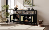 TREXM Bohemian Style Rattan Buffet Storage Cabinet with Solid Wood Frame, Sideboard with 3-position N715P290093B