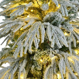7.5FT Pre-Lit Spruce Snow Flocked Christmas Tree, Artificial Hinged Xmas Tree with 350 Multi-Color N704P199476A