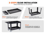 Functional Service Trolley, Dual-Shelf 550LBS Robust Plastic Mobile Utility Cart with 360&deg 66678385