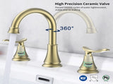 2-Handle 8 inch Widespread Bathroom Sink Faucet Brushed Gold Lavatory Faucet 3 Hole 360&deg Swivel T3177P277517