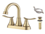 2-Handle 4-Inch Brushed Gold Bathroom Faucet, Bathroom Vanity Sink Faucets with Pop-up Drain and 74919420