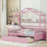 ZNTS Wooden Twin Size House Bed with 2 Drawers,Kids Bed with Storage Shelf, Pink WF308872AAH