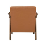 Brown Faux Leather Upholstered Accent Chair 1pc Seat Cushion Solid Rubberwood Frame Living Room B011P287483
