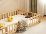 Natural wood color, painted finish, pine wood, playpen bed, with door, and bed board, twin 29052325