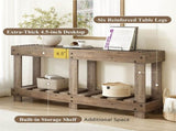 U_Style 62.9" Vintage Entryway Table - Fir Solid Wood with Natural Grain, 6 Reinforced Legs & 4.5" N711P289135O