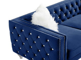 Navy Blue,-seater Sofa, Velvet Crystal Buckle Upholstery Sofa, Crystal Feet, Removable Cushion, 00012055