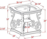 End table, Glass table top, MDF W/marble paper middle shelf, powder coat finish metal legs. W48720761