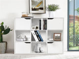 White 9-Cube Organizer Bookcase, Enclosed Cabinets & Open Cubbies, 3-Tier Storage Design 90932301