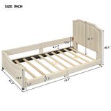 Twin Size Upholstered Daybed with Classic Stripe Shaped Headboard, Beige WF308905AAA