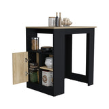 Stirling Kitchen Island with 1-Door Cabinet Push to open System and Side Shelves Black - Natural Oak B070P242483