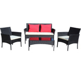 4 PC Rattan Patio Furniture Set Outdoor Patio Cushioned Seat Wicker Sofa W209P149123