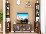 Corner Shelf with Doors, 65" Corner Cabinet & Wine Glass Rack, 6 Tier Bookshelf Display, 09047996