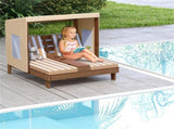 Brown Kids Patio Lounge Chair with Cup Holders and Awning 08669728
