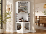 70" Corner Bar Cabinet with Glass Doors and Wooden Wine Glass Holder, Tall Corner Wine Cabinet N752P508255W