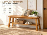 Light Brown Pine Wood Dining Bench with Storage Shelf, 100*30*45.5cm 85132120