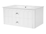 30" Modern Floating Bathroom Vanity with Oval Knobs & Round Edge, Soft-Close Drawer Slides, Bathroom 65789938