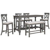 6-Piece Counter Height Dining Table Set Table with Shelf 4 Chairs and Bench for Dining Room 22708368