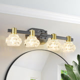 Vintage 4-Light Wall Sconce with Clear Crystal Shades, Black Iron Finish Vanity Light Fixture for W1340P206719
