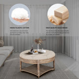 Large Round Waterproof Ottoman Coffee Table 2 Tier Oversized Button Tufted Ottoman with Wooden Shelf W1445P175897