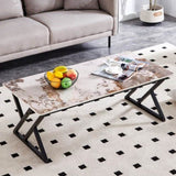 A coffee table is made of rock slab material, with a natural and smooth marble pattern on the W1151P154285