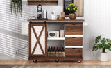 K&K 55.5" Farmhouse Kitchen Island with Drop Leaf, Kitchen Storage Island with Barn Door, Power N707P288229W