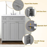 ZNTS 30-Inch Grey Bathroom Vanity with Ceramic Sink Combo, Abundant Storage Cabinet - 2 Soft-close Doors WF532032AAE