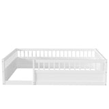 ZNTS Full Floor Bed Frame with Fence, Wood Kids Floor Beds Frame for Bedroom Playroom,White W2593P164750