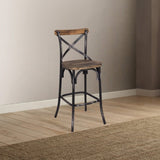 Antique Black and Antique Oak Bar Stool with Cross Back B062P181304