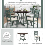 5-Piece Round Dining Table and 4 Fabric Chairs with Special-shaped Table Legs and Storage Shelf 15508700