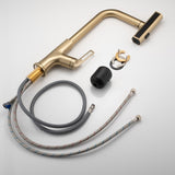 Brushed Gold Kitchen waterfall faucet with down sprayer, single handle kitchen sink faucet with W1217P146514