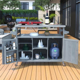 K&K Outdoor Kitchen Island, Rolling Bar Cart & Storage Cabinet, Farmhouse Solid Wood Outdoor Grill WF532198AAG