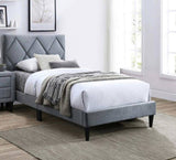 Twin Size Bed w Adjustable Headboard 1pc Bedframe, Grey Velvet Upholstered Youth Bedroom Furniture B011P190162